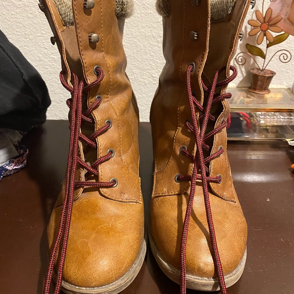 Tan boots with 2” heel